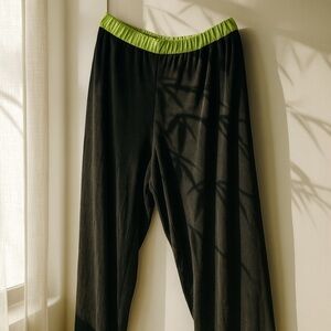 QVC | Navy Velour Palazzo Pants w/ Lime Green Waistband | 2X